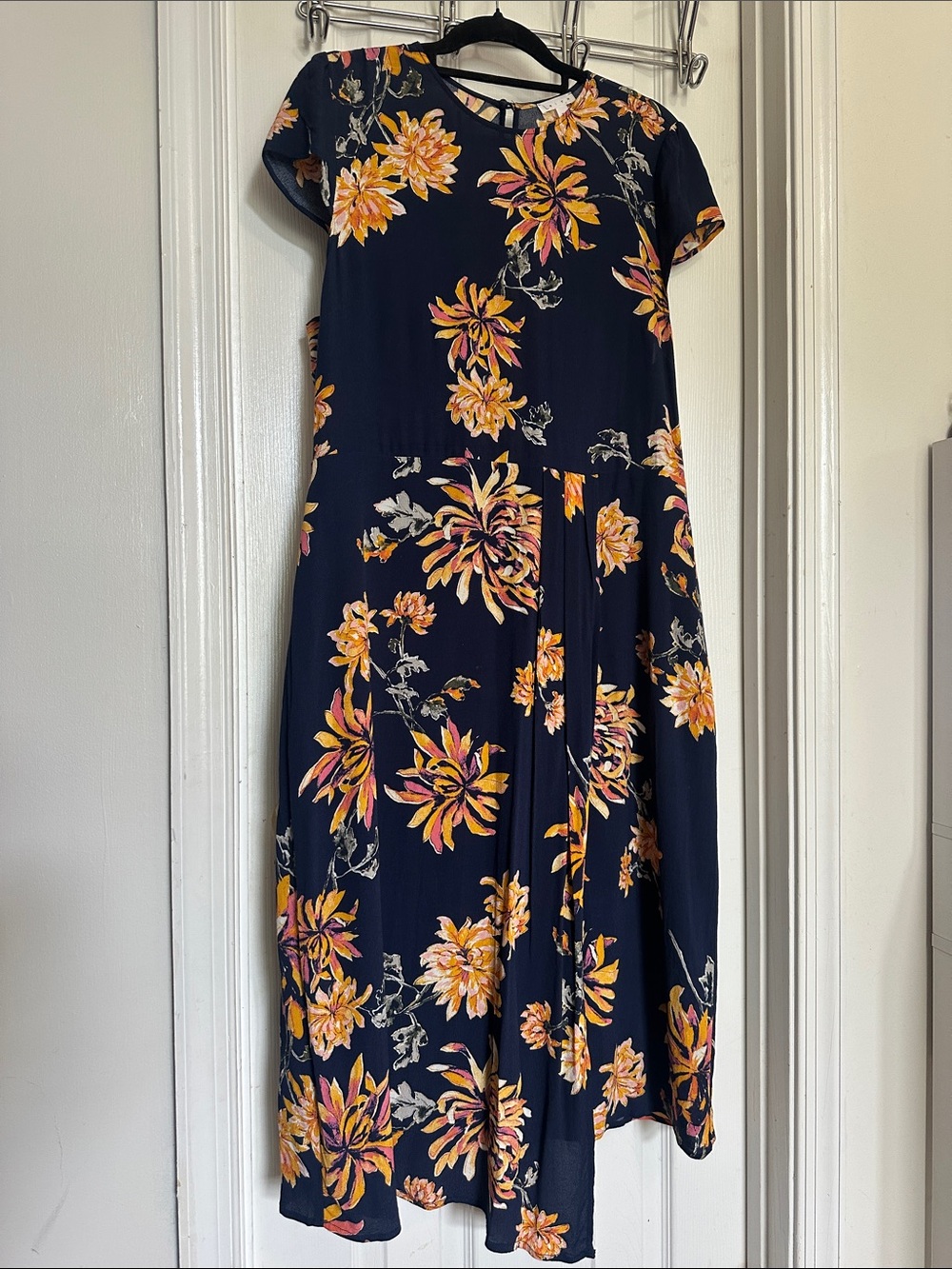 Leith Navy Midi Dress with Yellow and Pink Floral Print